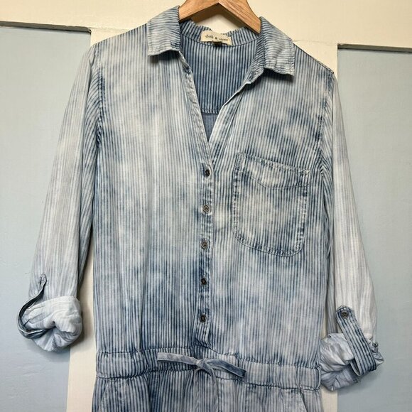 Cloth & Stone Anthropologie Collared Piper Blue and White Striped and Bleached C - Picture 4 of 10